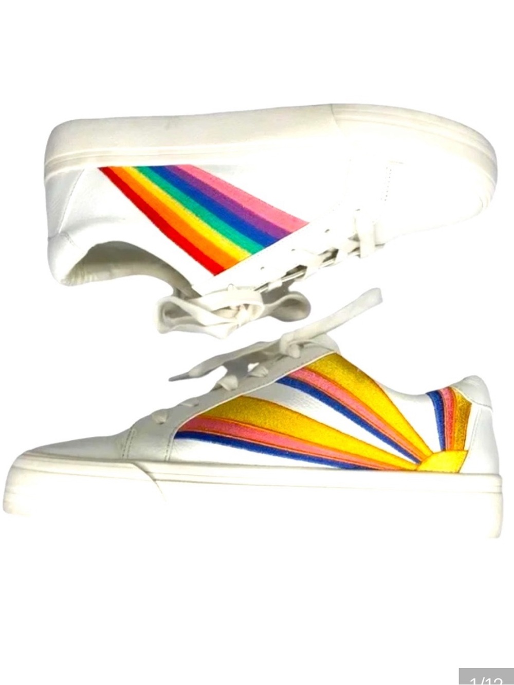 Gianni Bini White Sneakers with Rainbow Stripe Accent